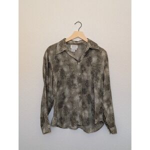TESS 100% Silk Snakeskin Animal Print Button Down Blouse M